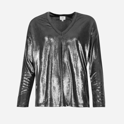 AGNESY silver long-sleeved metallic t-shirt