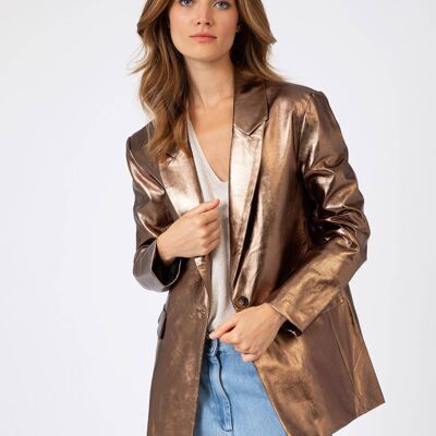HERMIONE bronze faux leather suit jacket