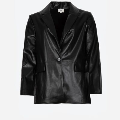 HERMIONE matte black faux leather tailored jacket