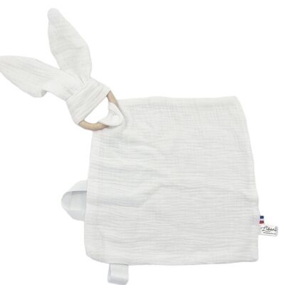 Doudou diaper 2 in 1 rabbit and teething ring White Made in France