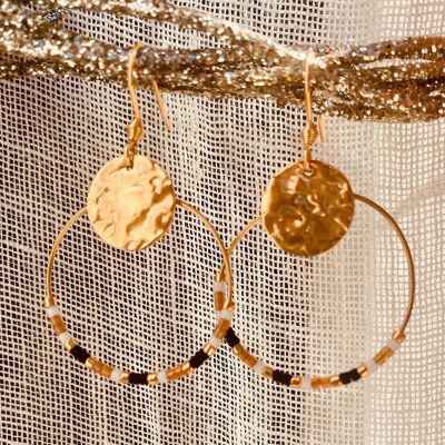 Orecchini a cerchio Éolia Camel, gioielli, orecchini da donna, perline miyuki, acciaio dorato