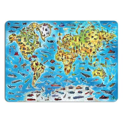 Mappa del mondo puzzle fai da te in eco legno artistico a colori, 3038, 55x39x3x0,5 cm