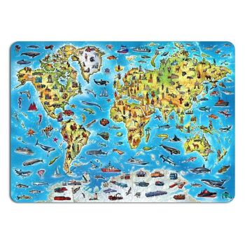 Puzzle d'art en bois écologique bricolage, carte du monde en couleur, 3038, 55x39x3x0.5cm 1