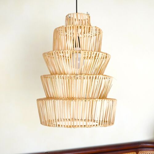 Rattan Lampe Rund mit stufenförmigen Design | Lampenschirm | Deckenleuchte MULIA