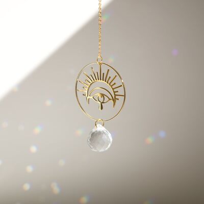 Suncatcher WONDER, Crystal and brass sun catcher, Minimalist and Bohemian decoration, Celestial and Magical hanging mobile