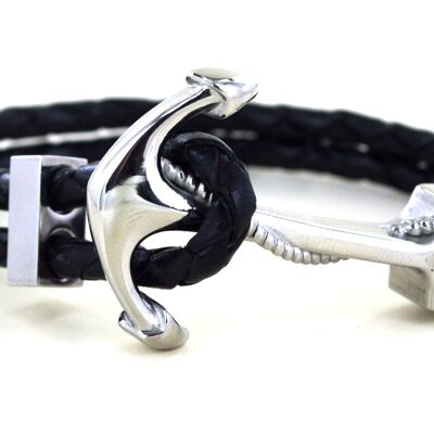 Braided leather bracelet and navy ink buckle