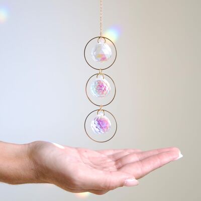Suncatcher PARADISE, Crystal and brass sun catcher, Minimalist and Bohemian decoration, Celestial and Magical hanging mobile