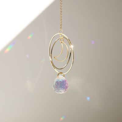 Suncatcher STELLAR, Crystal and brass sun catcher, Minimalist and Bohemian decoration, Celestial and Magical hanging mobile
