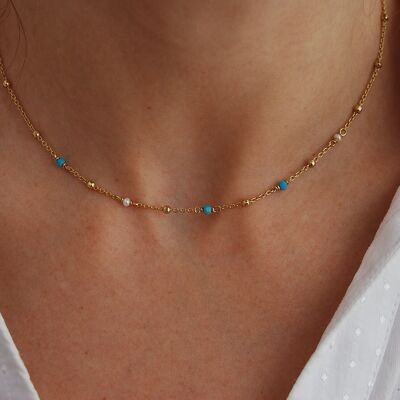Collier perles turquoise, collier argent 925, collier minimaliste, collier pierres précieuses.