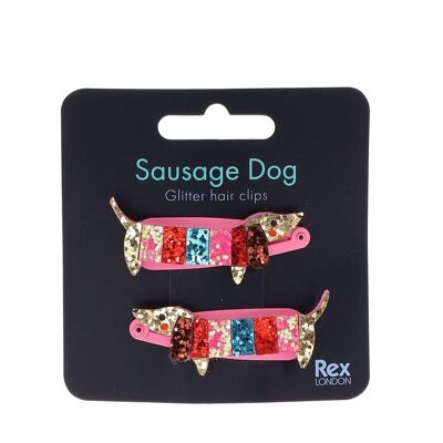 Fermagli per capelli glitterati Sausage Dog (set di 2)