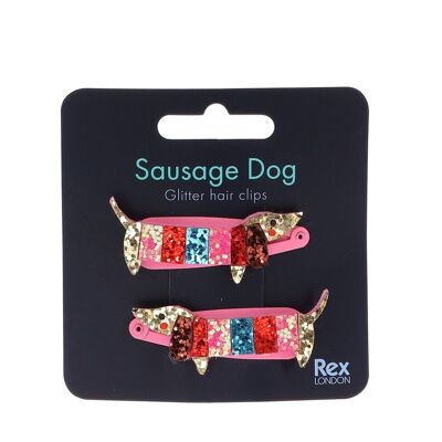 Fermagli per capelli glitterati Sausage Dog (set di 2)