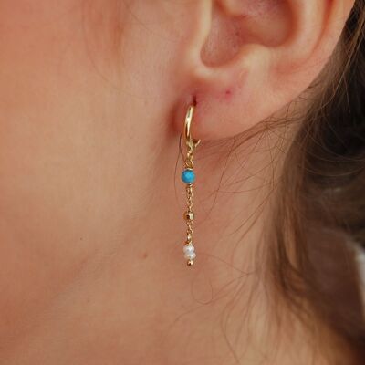 Orecchini di perle turchesi, delicati cerchi in argento, orecchini in argento 925, orecchini con pietre preziose, orecchini minimalisti, orecchini in argento sterling.