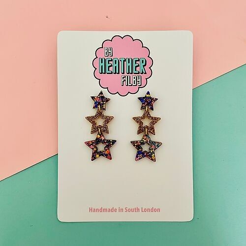 Triple Star Glitter Earrings