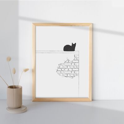 Impresión de gato negro, arte de pared minimalista