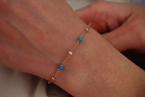 Turquoise-pearls bracelet, gemstone bracelet, silver 925 bracelet, stacking bracelet, sterling silver bracelet.
