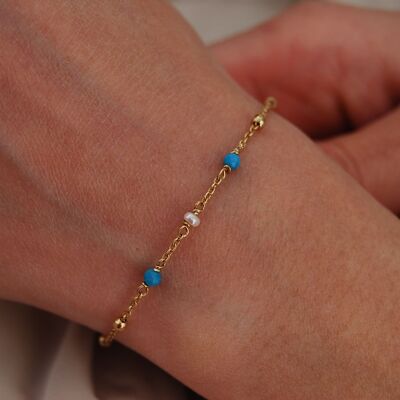 Bracelet perles turquoise, bracelet pierres précieuses, bracelet argent 925, bracelet empilage, bracelet argent sterling.