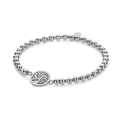 Steel Beads Bracelet With Tree