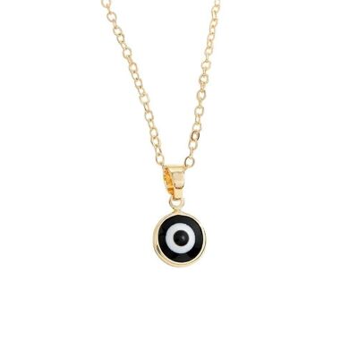 Evil Eye Pendant With Gold Chain, Coloured Collection, Black
