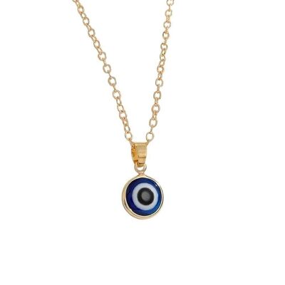 Pendentif Evil Eye avec chaîne dorée, collection colorée, bleu foncé