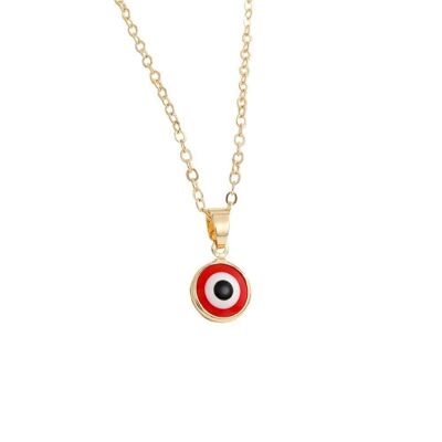 Pendentif Evil Eye avec chaîne dorée, collection colorée, rouge