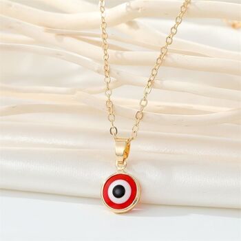 Pendentif Evil Eye avec chaîne dorée, collection colorée, rouge 2
