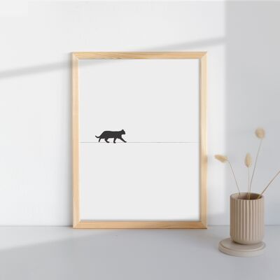 Impresión de gato negro, arte de pared minimalista