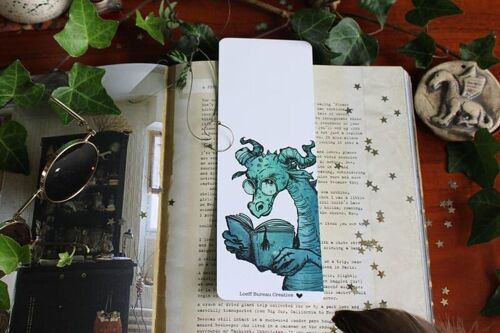 Bookmark Dragon and Books Two-sided