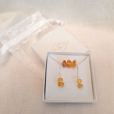 925 Silver and Amber Earrings and Bracelet Box