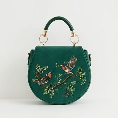 Robin Love Embroidered Saddle Bag Fern Green Velvet