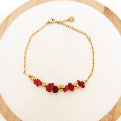 Golden chain bracelet with red stones