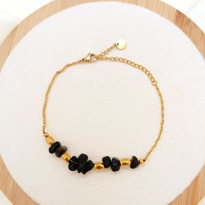 Golden chain bracelet with black stones