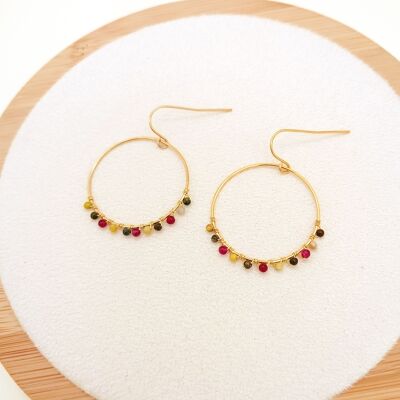 Circle dangling earrings with colored stones
