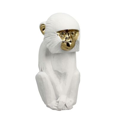 WHITE SEATED MONKEY FIGURINE WITH GOLD TOUCHES