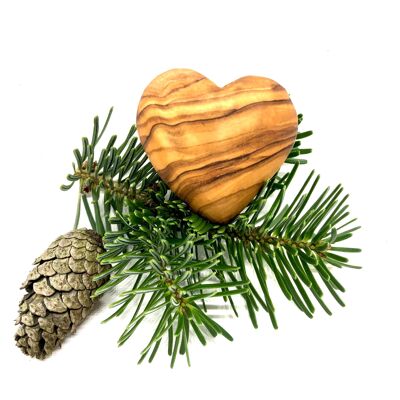 Ciondolo albero di Natale cuore 3D in legno d'ulivo
