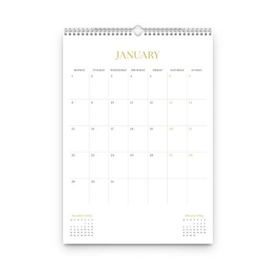Calendario de pared blanco minimalista 2024, inicio del lunes, A4
