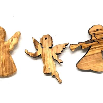 Christmas tree decorations angels I, II and III made of olive wood