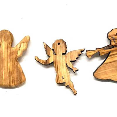 Décorations de sapin de Noël anges I, II et III en bois d'olivier
