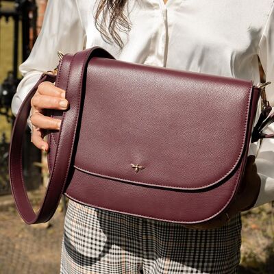 Nina Messenger Handbag Burgundy Vegan Leather