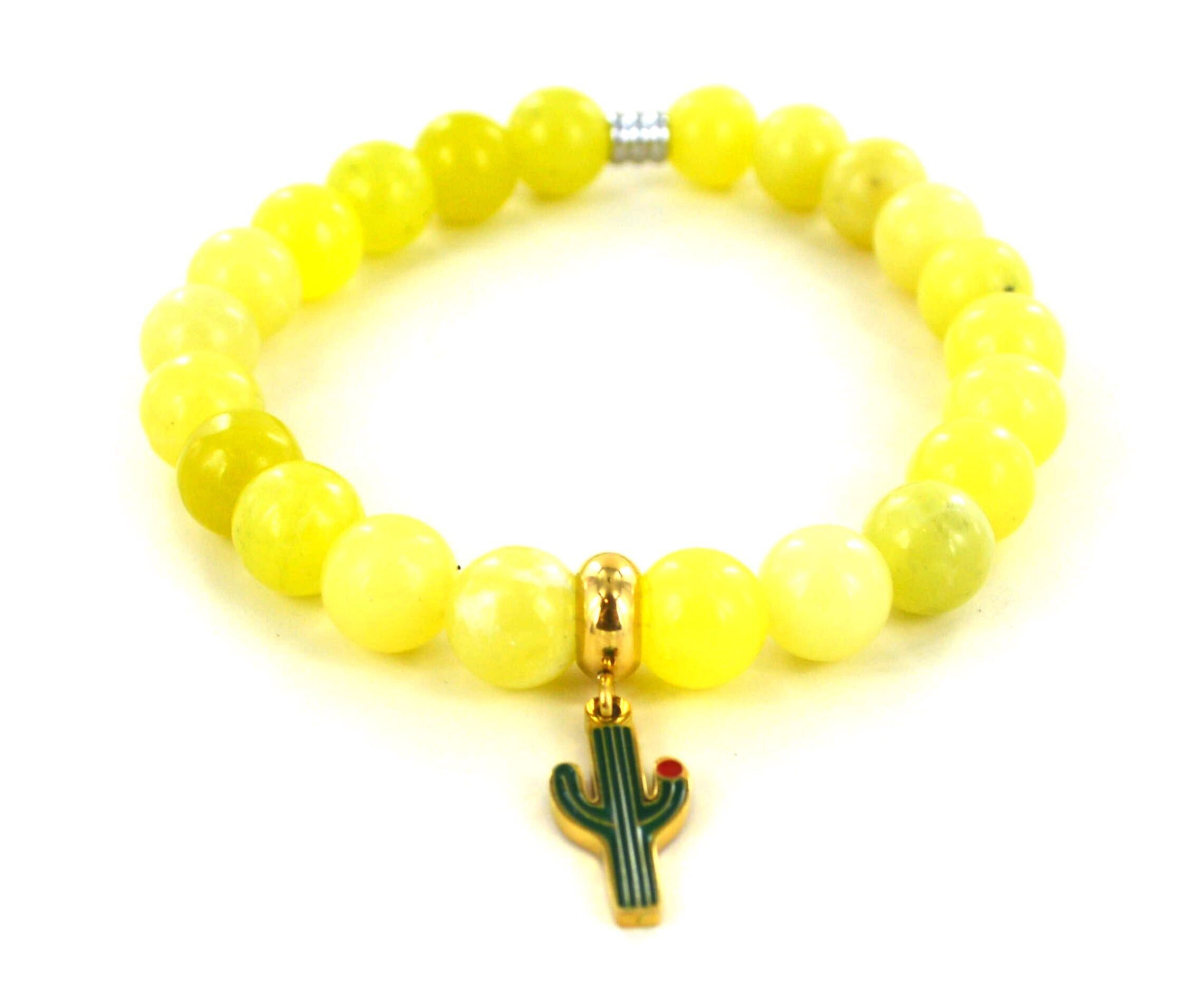Bracciale in acciaio con pietre di diaspro limone e cactus