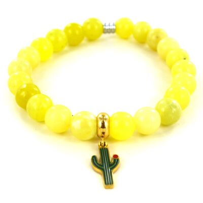 Bracelet en pierre Jaspe citron et Cactus acier