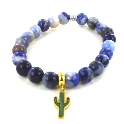 Bracciale in sodalite e cactus in acciaio inossidabile