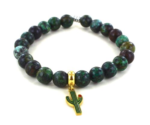 Bracelet turquoise africaine et cactus en acier inoxydable
