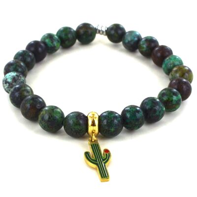 Bracelet turquoise africaine et cactus en acier inoxydable