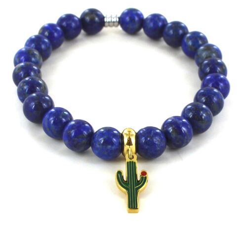Bracelet lapis lazuli et cactus en acier inoxydable