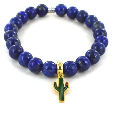 Bracelet lapis lazuli et cactus en acier inoxydable