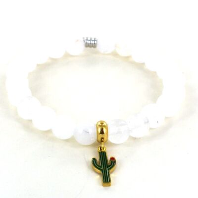 Pulsera de cristal de roca y cactus en acero