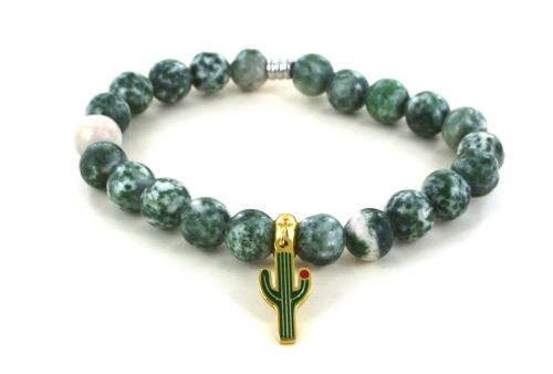 Bracelet Agathe verte arbre et cactus en acier inoxydable