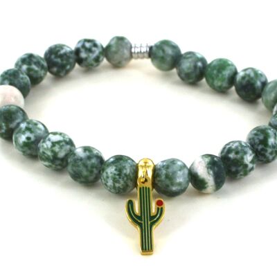 Bracelet Agathe verte arbre et cactus en acier inoxydable
