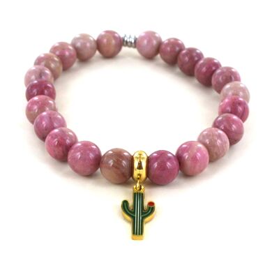 Bracciale con rodonite e cactus in acciaio inossidabile