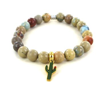 Bracelet en serpentine et cactus en acier inoxydable